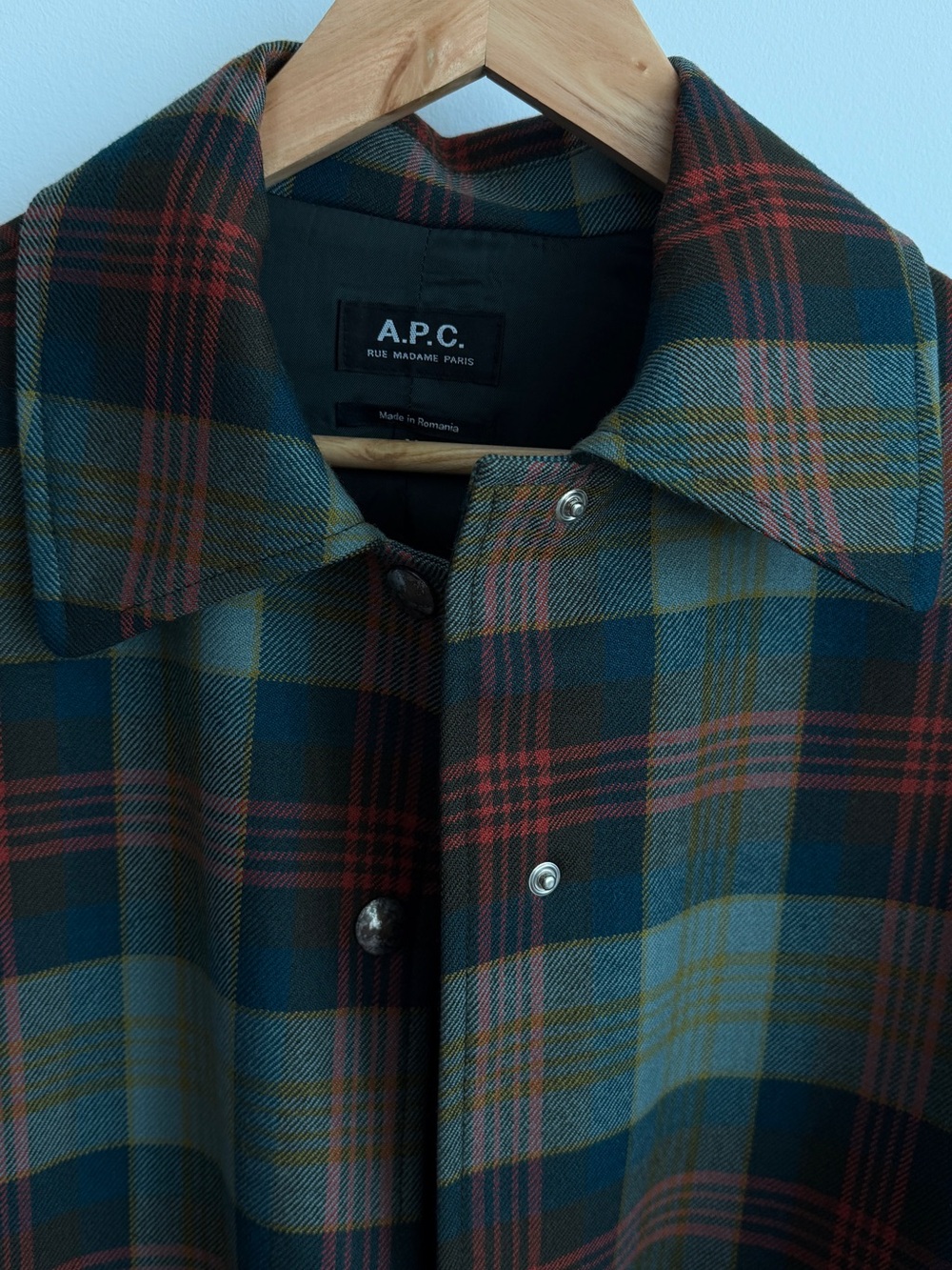 A.P.C. Plaid Belted Trench in Blue, Green and Brown / Angela Wool Coat